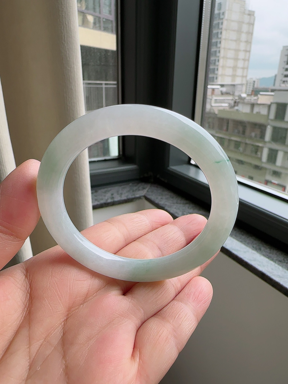 天然翡翠缅甸A货52圈冰糯种水润飘花圆条手镯尺寸51.6*8.8m美人镯