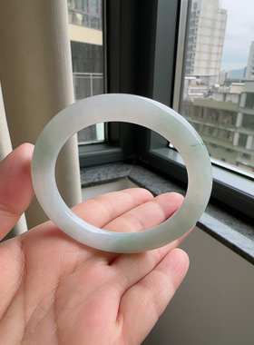 天然翡翠缅甸A货52圈冰糯种水润飘花圆条手镯尺寸51.6*8.8m美人镯