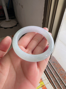 天然翡翠缅甸A貨53圈冰糯种水润飘绿宽边手镯尺寸53.1 7.9mm 12.2
