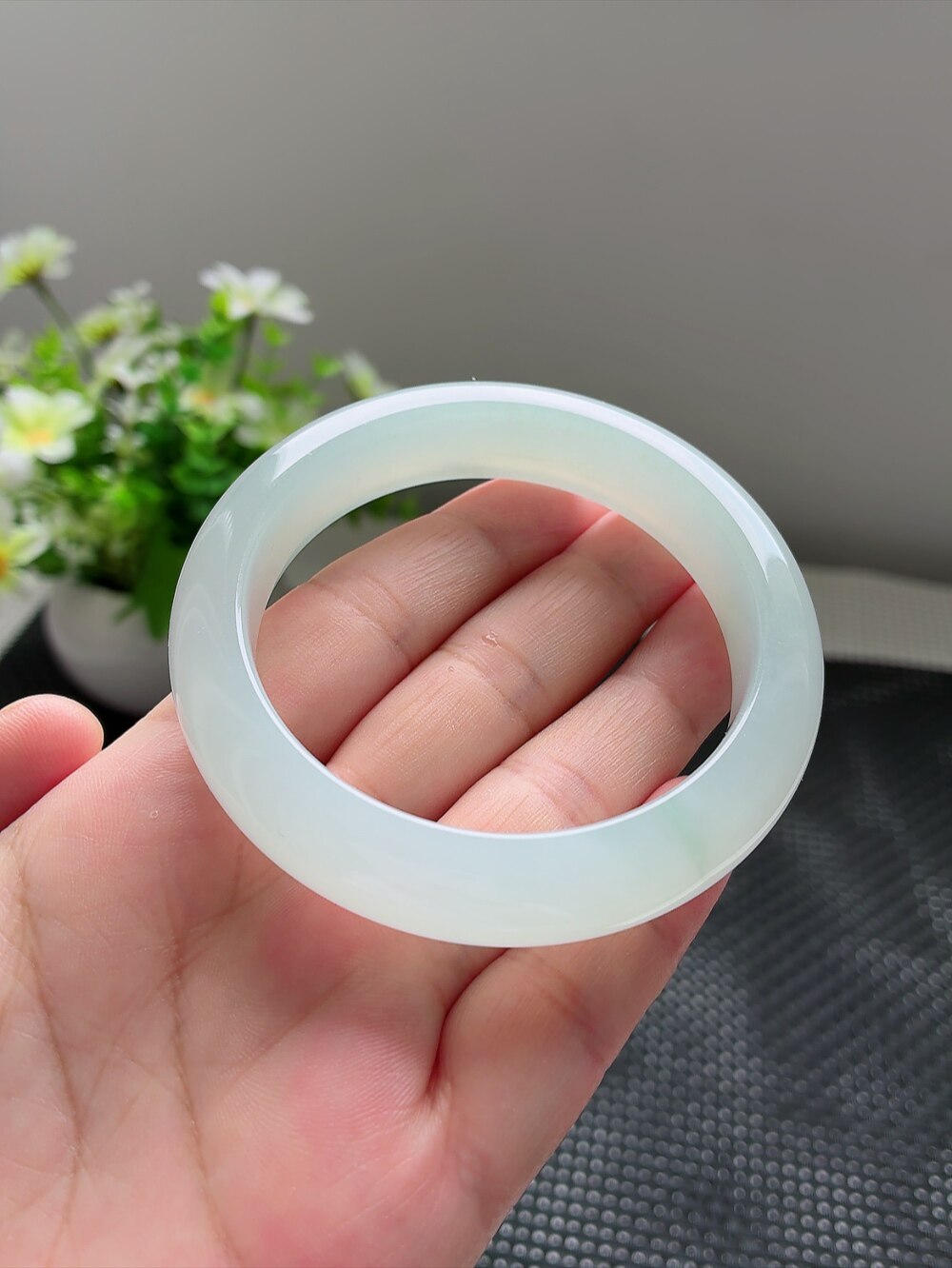 天然翡翠缅甸A货54圈冰种起胶水润晴水宽边手镯尺寸54*12.9*8.8mm