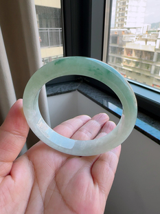 天然翡翠缅甸A货57圈冰糯种水润飘花宽边手镯尺寸56.7 7.9mm