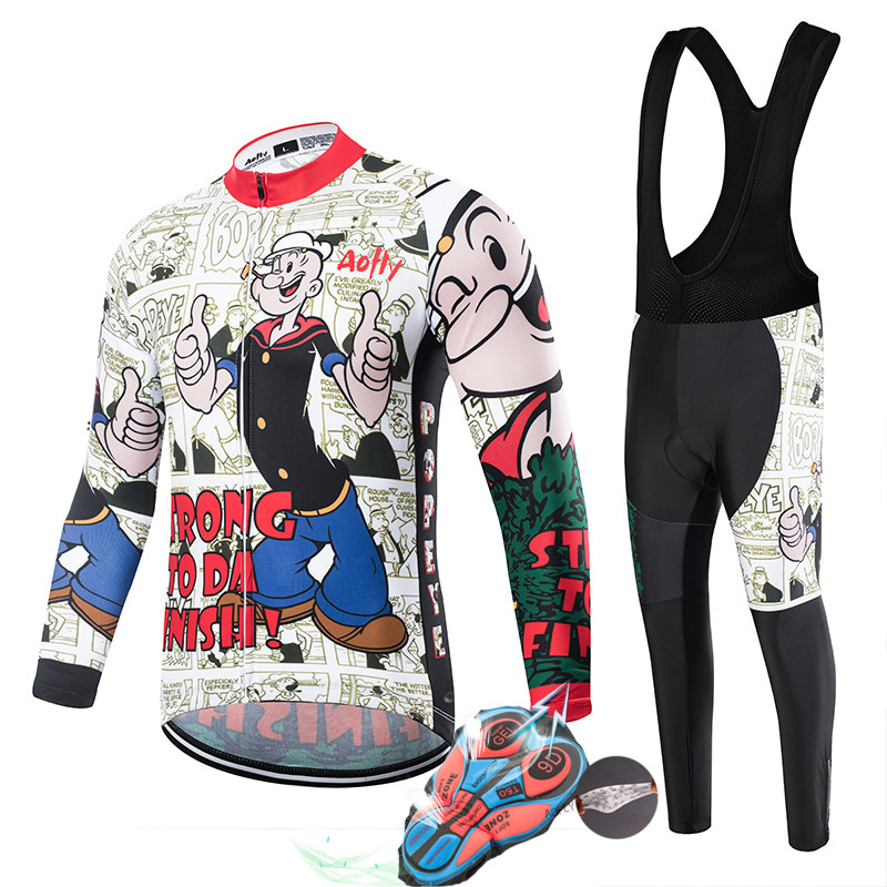 大力水手骑行服男秋冬季透气保暖套装自行车公路车骑行裤女防寒