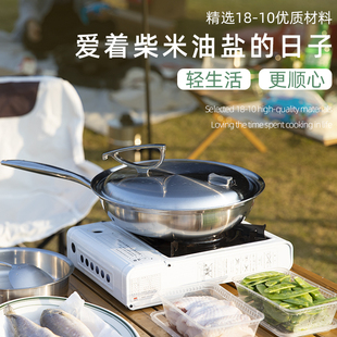 百灵鸟18/10不锈钢煎炒锅28/32cm无涂层平底锅加厚一体成型微压