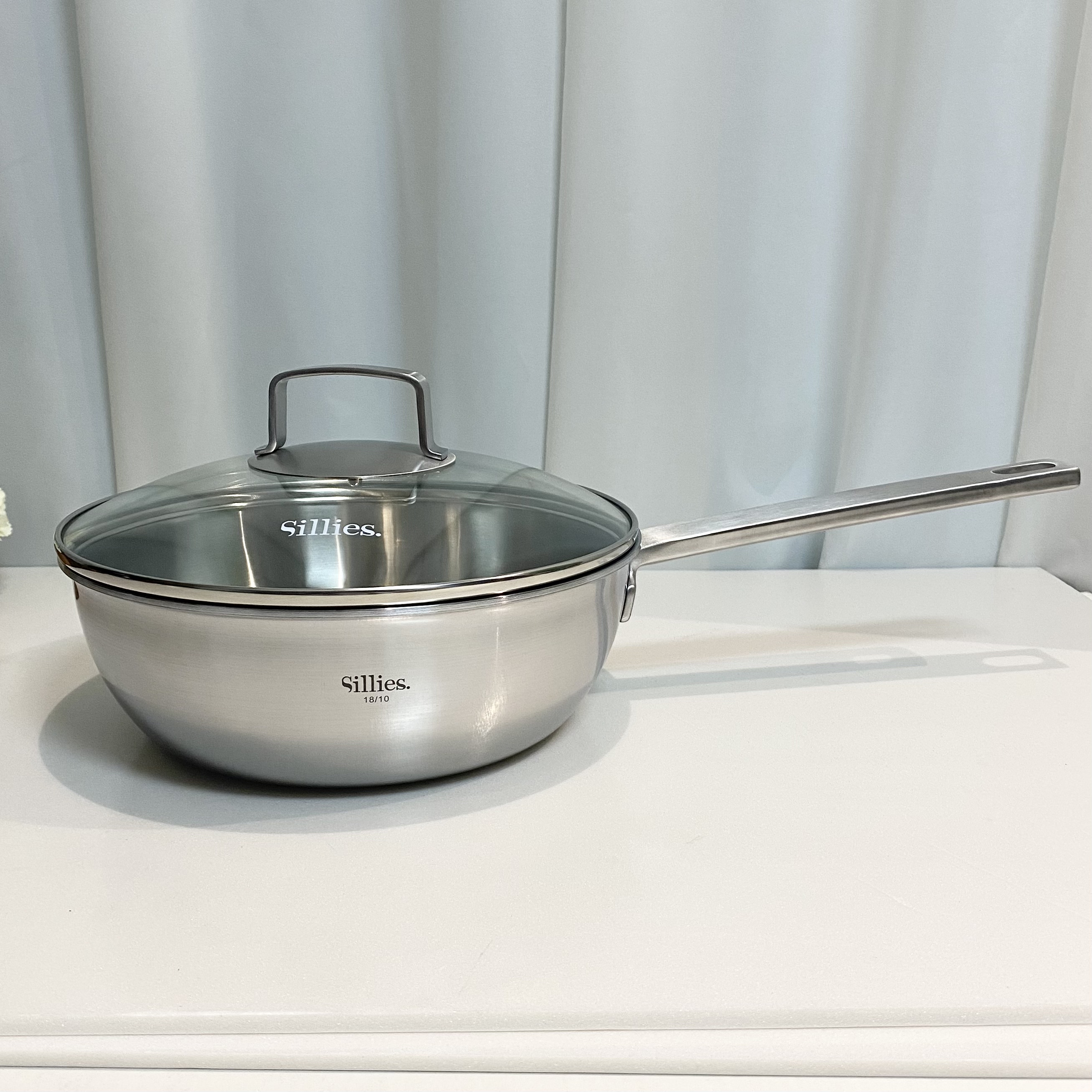 外贸出口18/10不锈钢小炒锅单身24cm煎炒锅加厚无涂层一体成型锅