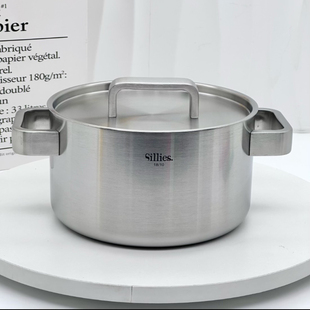 外贸加厚汤锅18/10不锈钢双耳汤锅炖锅煮锅一体成型20/22cm带刻度