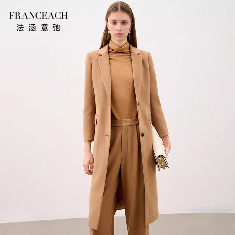 驼色西装领美利奴羊毛大衣女外套