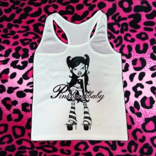 y2kslut原创自制千禧辣妹复古90s个性 显瘦工字背心女 印花修身