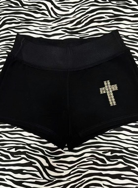 y2Kslut欧美性感辣妹小众十字架四方珠铆钉时髦百搭打底短裤女