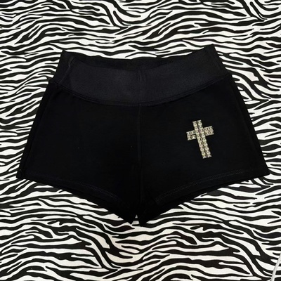 y2Kslut欧美性感辣妹小众十字架四方珠铆钉时髦百搭打底短裤女