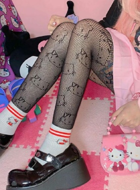 1双包邮y2k slut 2000s千禧辣妹个性镂空卡通猫性感连脚渔网丝袜