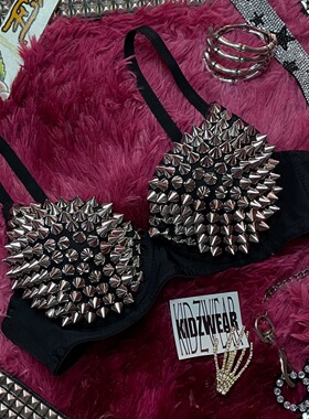 y2kslut外贸ins小众哥特朋克摇滚刺芒铆钉舞台夜店演出文胸上衣