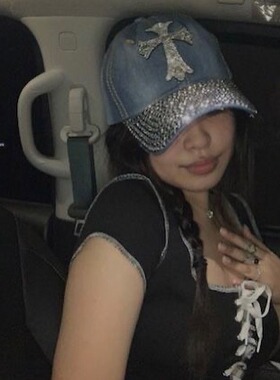 Y2k Cross Rhinestone Cap外贸ins个性满钻十字架牛仔棒球鸭舌帽