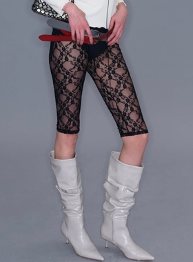 y2Kslut外贸ins欧美透视蕾丝小众时髦性感超薄五分打底裤女