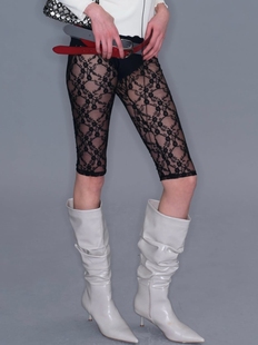 y2Kslut外贸ins欧美透视蕾丝小众时髦性感超薄五分打底裤 女