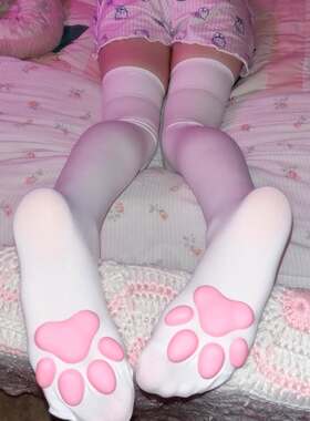 外贸3D猫爪袜可爱洛丽塔二次元cos动漫过膝袜长筒 硅胶肉垫猫爪袜