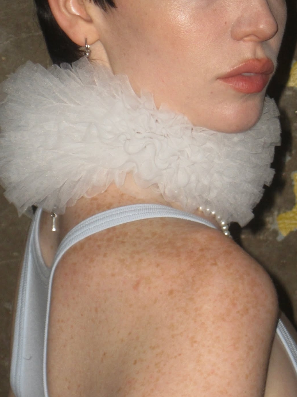 y2Kslut外贸个性小众网纱多层围脖层叠假领子装饰