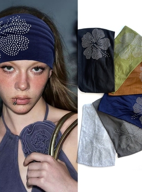 Y2kslut欧美ins个性小众时髦复古美式原宿辣妹烫钻扶桑花头饰发带