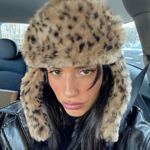 Y2kslut欧美ins个性 小众时髦辣妹豹纹毛绒帽子雷锋帽显脸小女