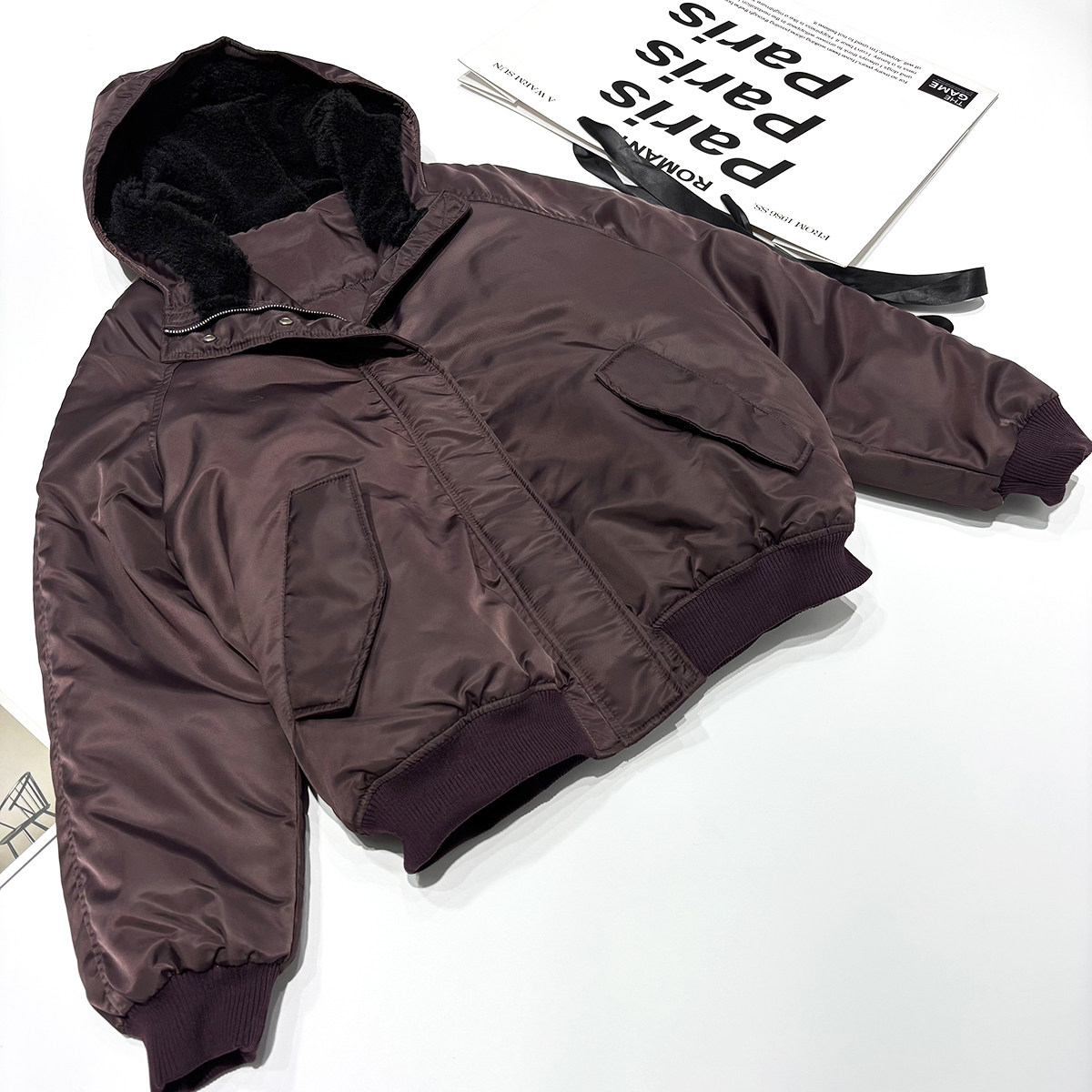 ins辣妹小众设计感毛领连帽MA1廓形飞行员夹克大版加厚棒球服外套