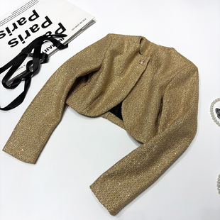 外套一粒扣长袖 西装 坎肩外搭女 设计感亮片金线编织短款 ins博主款