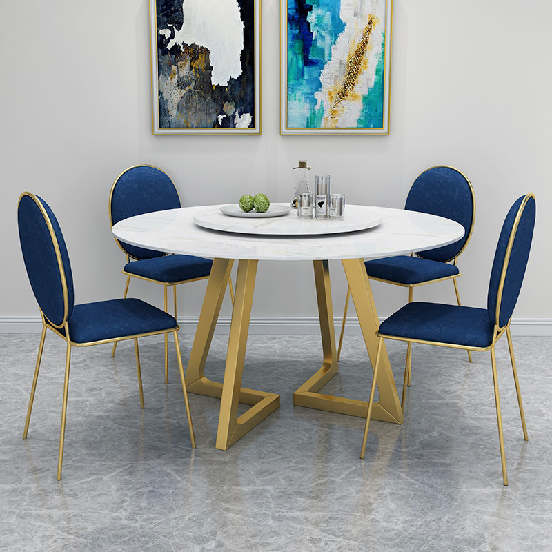 北欧ins大理石圆形餐桌椅组合现代简电镀金圆餐桌家用圆桌带转盘,住宅家具,大理石餐桌,淘宝优惠券,粉丝福利购,淘宝优惠卷