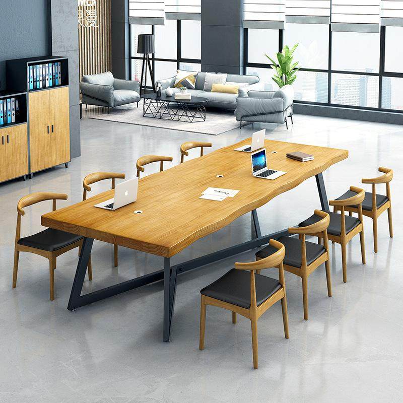 简约实木多人位办公桌 办公室铁艺会议长桌 工业风洽谈桌椅组合,商业/办公家具,办公电脑桌,淘宝优惠券,粉丝福利购,淘宝优惠卷