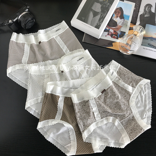 LA*PERLA法式小众风莫代尔柔软纯棉裆美拉德色系中腰拼蕾丝内裤女