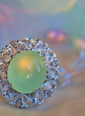 此心日月卡16天然翡翠A货晴柠檬黄底高冰玻璃蛋戒指手戒戒指戒圈