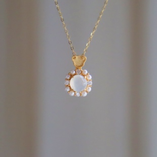 原创金镶玉平安锁白冰蛋面吊坠锁骨链项链链子天然翡翠（已结缘）