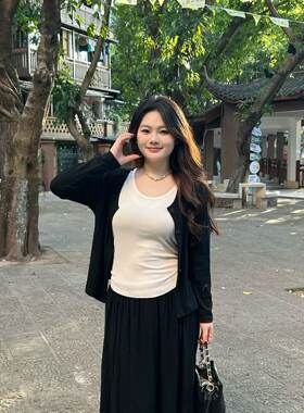 七月七2025秋季韩版气质显瘦百搭开衫背心显瘦高腰半身裙三件套装