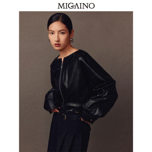 Migaino曼娅奴女装2024年秋季新款潮流设计感皮衣短外套MO32SC040