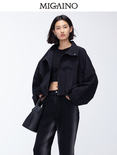 Migaino曼娅奴女装2024秋季新款工装风翻领夹克短款外套MO32SC032