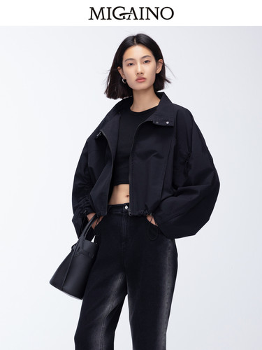 Migaino曼娅奴女装2024秋季新款工装风翻领夹克短款外套MO32SC032