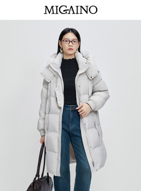 曼娅奴女装秋冬款加厚保暖90白鸭绒中长款羽绒服MP42IB029