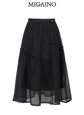 Migaino曼娅奴女装2024年夏季新款高腰轻薄百搭网纱半裙MO22EB087