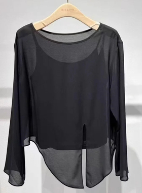 曼娅奴商场专柜2025年夏装衬衣长袖透视上衣黑色MP22AC061