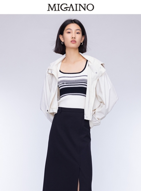 Migaino曼娅奴女装2024年秋季新款简约百搭条纹针织背心MO32KW238