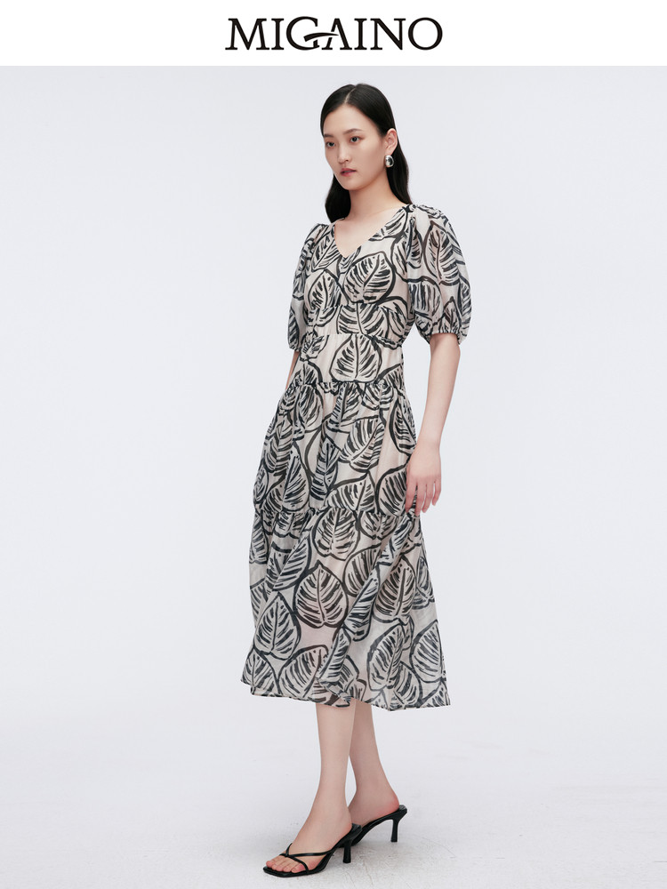 艺术印花长裙收腰显瘦Migaino