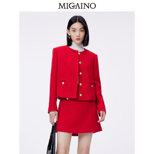 Migaino曼娅奴短外套女2024早春新年红小香风外套MO12SC011