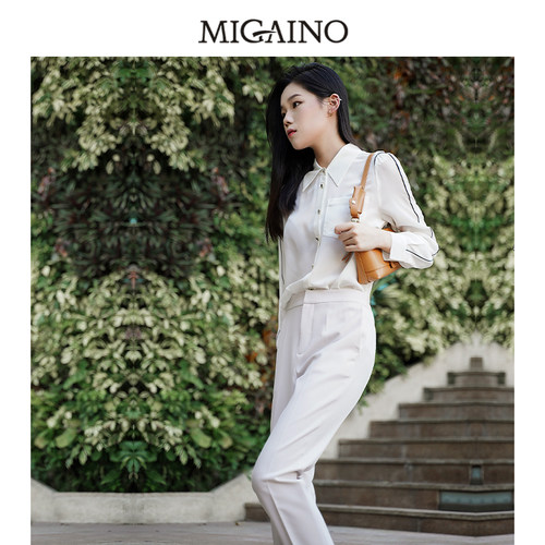 曼娅奴西装裤女2024春季新款休闲简约修身直筒九分裤子MM32BC026