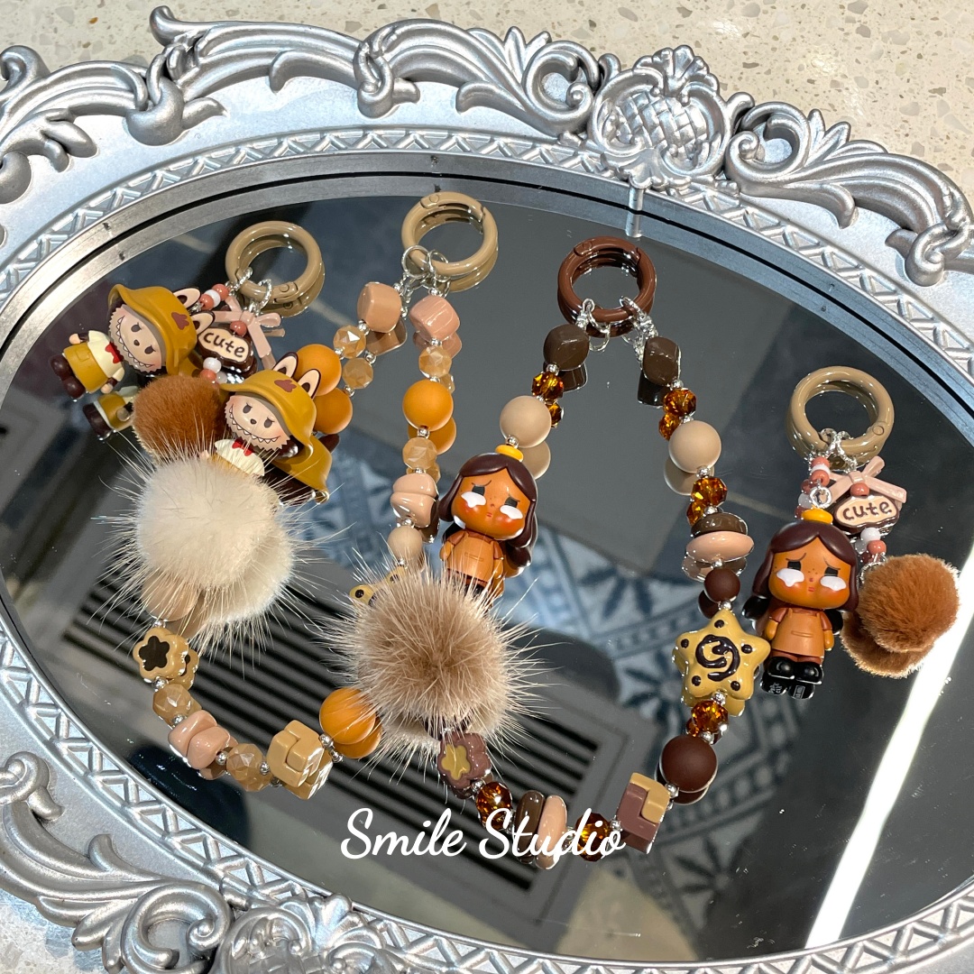 潮玩秋冬哭娃咖啡工厂泡泡LABU棕萌粒原创串珠手机链合金挂件礼物