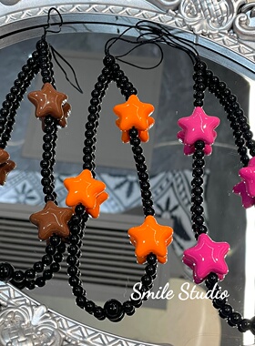 橙色ins风星星酷甜美潮玩钥匙扣挂绳挂链手机链CCD原创定制创意女