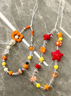 橙色INS短款高级KT甜美奶酪钥匙扣挂绳挂链手机链闺蜜CCD相机定制