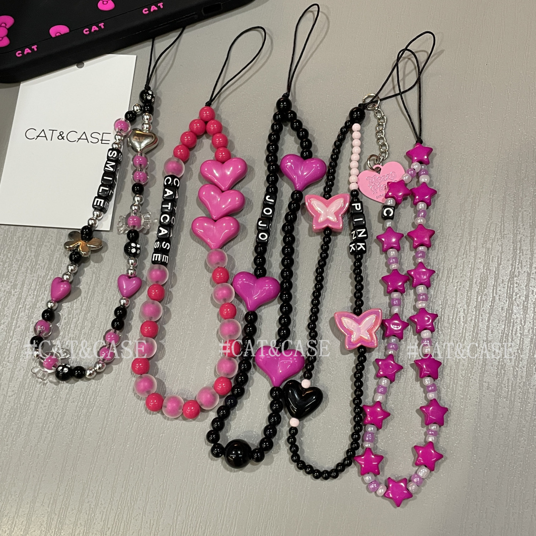 手机链手工定制钥匙扣女芭比玫粉