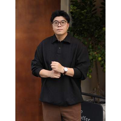 路人社轻熟老钱风polo领卫衣男长袖秋冬款麻花套头大码男装松弛感