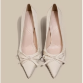 蝴蝶结尖头高跟鞋 女配裙子女 细跟气质百搭绝美浅口单鞋 婚鞋 女新款