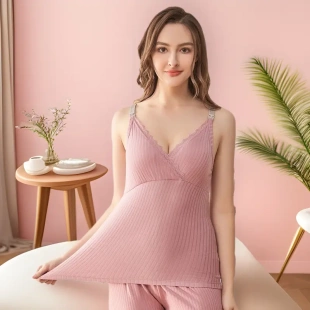 哺乳吊带春夏薄款 喂奶背心家居服怀孕期产后衣服带胸垫可外穿透气