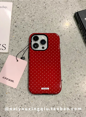 复古红色波点适用iphone16promax菲林二合一手机壳苹果13新款15女高级感14pro个性13pro防摔12保护套