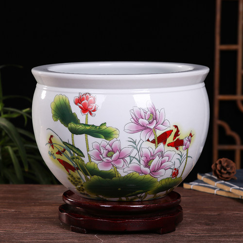 睡莲花盆青花瓷碗莲荷花花盆水缸种铁树发财树花盆庭院特大陶瓷缸