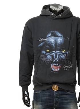 REPRESENT 男士潮牌做旧豹头图案印花休闲上衣套头连帽卫衣M04226
